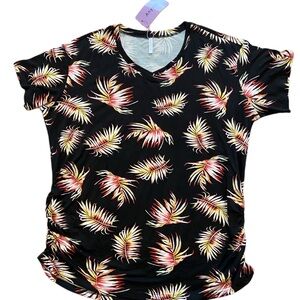 Anydoll Plus Size 3XL Black and Yellow Short Sleeve Tee Tropical Fun Tee NWT